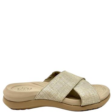 CROCS LDS WEDGE CROSS STRAP MULE 204908 - COBBLESTONE